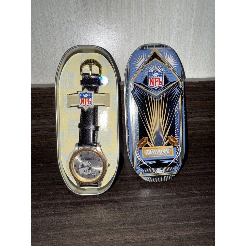 FANTASMA DALLAS COWBOYS NFL VINTAGE LEATHER WATCH WITH ORIGINAL TIN CASE